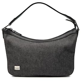 Borsa a Spalla in Denim Nero Gucci con Web