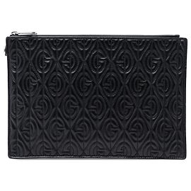 Clutch in pelle trapuntata nera G Rhombus di Gucci