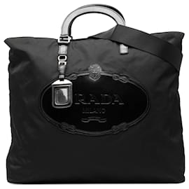 Borsa Prada in tessuto canapa nera con logo
