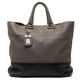 Bolsa tote conversível aberta em vitello daino bicolor marrom Prada