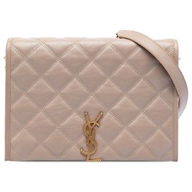 Borsa a spalla Becky in pelle di agnello trapuntata beige di Saint Laurent