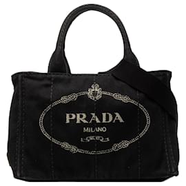 Borsa piccola in tela nera Canapa logo Prada