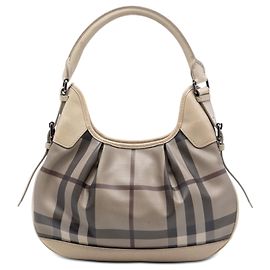 Burberry Brooklyn Hobo in tela rivestita con motivo check Gray Smoke