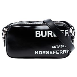 Burberry Horseferry Kamera Tasche aus schwarzem beschichtetem Canvas