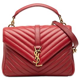 Borsa College Monogram in Pelle di Pecora Chevron Rossa Media Saint Laurent
