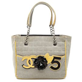 Chanel Graue CC Camellia No. 5 Choco Bar Canvas Tote