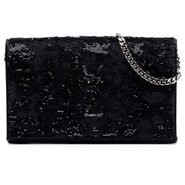 Portafoglio Kate Monogram in paillettes nere Saint Laurent con catena