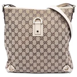 Borsa a tracolla Gucci in tela GG beige Abbey D Ring