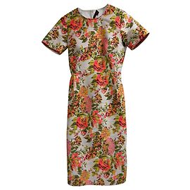 Stella Mc Cartney Vestido Midi em Jacquard Floral Multicolorido em Poliéster da Stella McCartney