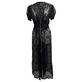 Vestido midi de nylon negro con botones de encaje Paco Rabanne