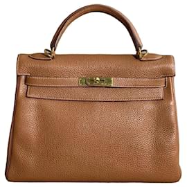 Borsa Hermès Kelly 32 in pelle Togo marrone dorato