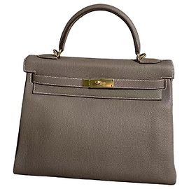 Hermès Kelly 32 in pelle Togo grigio elefante chiusura oro