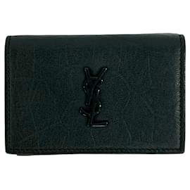 Schwarze Leder Tri-fold Mini Geldbörse von Saint Laurent