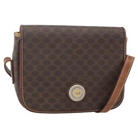 Borsa in tela Macadam CÉLINE con motivo carrozza in PVC pelle marrone oro Auth YKZ1563