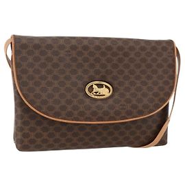 Céline Borsa in tela Macadam Celine con motivo carrozza in PVC pelle marrone oro Auth 175596A
