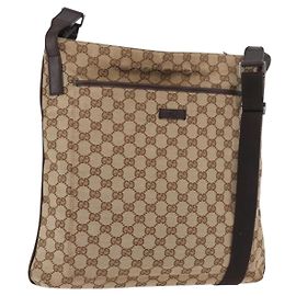 GUCCI GG Canvas Schultertasche Beige Silber 122791 Auth ka4032