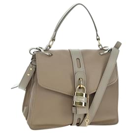 Borsa a mano Chloe Abbey in pelle 2 in 1 beige oro argento autentica yk20329A - Chloé