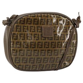 Borsa a Spalla FENDI Zucchino in Tela Rivestita Beige Oro Auth 175146