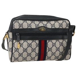 Gucci Borsa GG Supreme Sherry Line in PVC Blu Navy Oro Rosso 65 02 004 Auth 175281