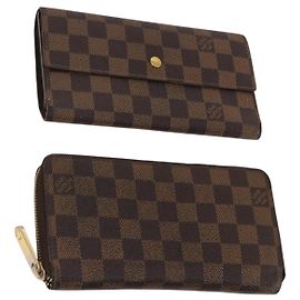 LOUIS VUITTON Damier Ebene Langbörse 2 Set LV Auth BA12175
