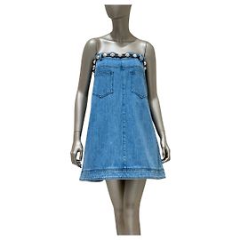 Chanel 2013 trägerloses Denim-Perlen-Gürtelkleid in Größe 38, gebraucht