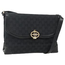 Borsa a Spalla GG Canvas Gucci Nera Oro Auth YKZ1114