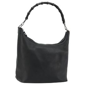 Borsa a Spalla in Pelle Gucci Bamboo Nera Argento Auth 175312