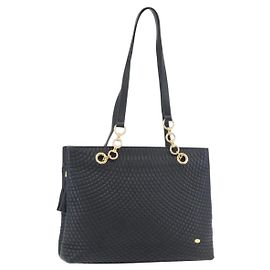 BALLY Bolsa de Ombro Matelassada em Couro Azul Marinho e Dourado Auth SW2333A