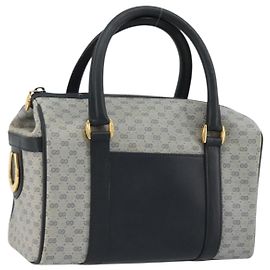 Gucci Borsa Boston Micro GG Supreme in PVC Navy Gold Auth BA12131