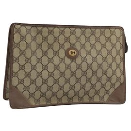 GUCCI GG Supreme Clutch Bag PVC Bege Ouro Auth 175389
