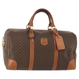 Céline Bolso Boston de lona Macadam CELINE en cuero PVC marrón dorado Auth BAZ722