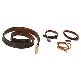LOUIS VUITTON Monogram Gürtel Leder 4 Set Beige LV Auth 174999