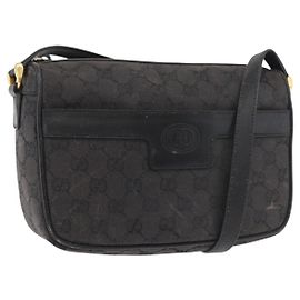 Borsa a Spalla GG Canvas Gucci Nera Oro 001 14 0412 Auth 175200