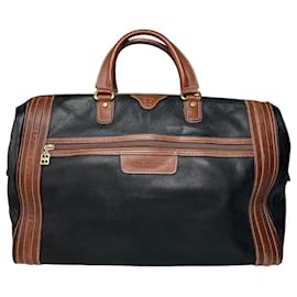 Borsa da viaggio in pelle granulata Balenciaga BB Logo vintage nera e marrone