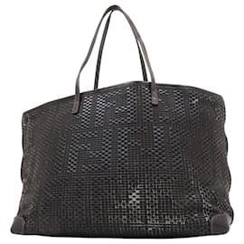 Borsa tote in pelle di vitello intrecciata Zucca nera e marrone Fendi