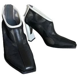 Zink Mesh Bootie Hi Schwarz und Weiß – Nappa-Leder und Netz - Größe 38 United Nude