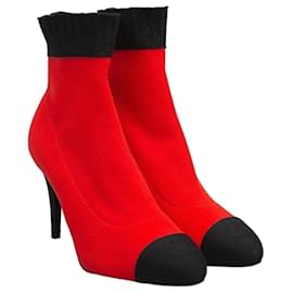 Botines de calcetín de punto rojos y negros Chanel 2019 NWOB, talla 41, de segunda mano