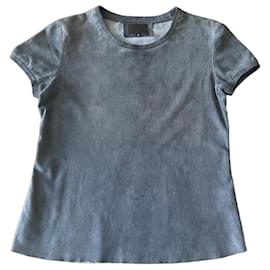 Stouls Camiseta gris-azul de cuello redondo 100% cuero de ante perforado talla S
