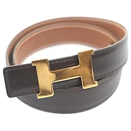 Cintura in pelle con fibbia dorata H dell'era Margiela vintage di Hermès