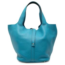 Hermès Picotin Lock 26 en Cuero Clemence Azul