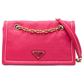 Borsa a tracolla Prada in tessuto rosa con catena e pattina