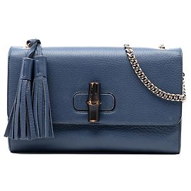 Gucci Bleu Moyen Cuir Miss Bamboo Sac Bandoulière