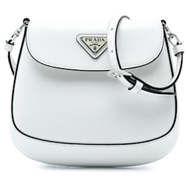 Borsa Cleo mini in pelle spazzolata bianca Prada