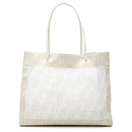 Borsa in rete Zucca con rifinitura in tela rivestita bianca Fendi