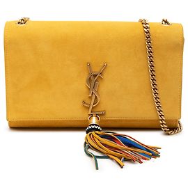 Saint Laurent Gelbe Mittelgroße Wildleder Monogramm Kate Quasten Umhängetasche