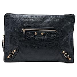 Clutch piatta con zip Balenciaga in agnello nero Motocross Giant 12