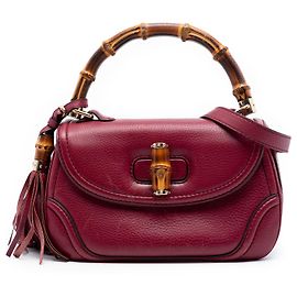 Gucci Rote Mittelgroße Leder New Bamboo Handtasche
