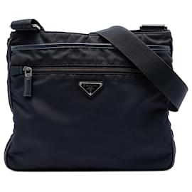 Prada Borsa a Tracolla in Tessuto Nero con Rifiniture Saffiano
