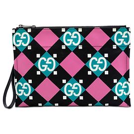 Clutch geometrico in tela GG Jumbo nera di Gucci