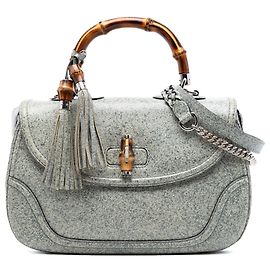 Borsa a mano grande in pelle grigia maculata New Bamboo di Gucci